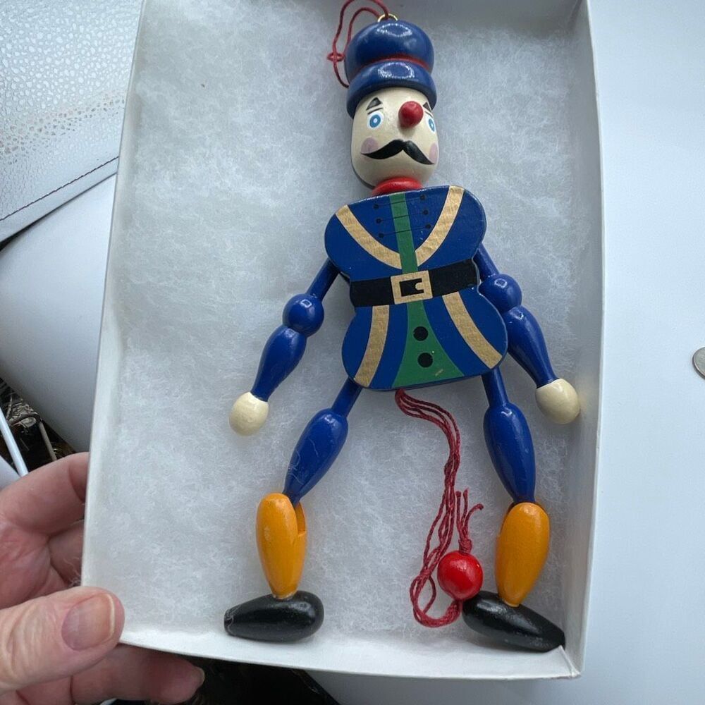 Vintage articulated wooden soilder 7.5” German ornament